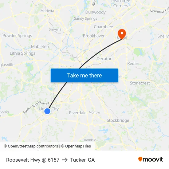 Roosevelt Hwy @ 6157 to Tucker, GA map