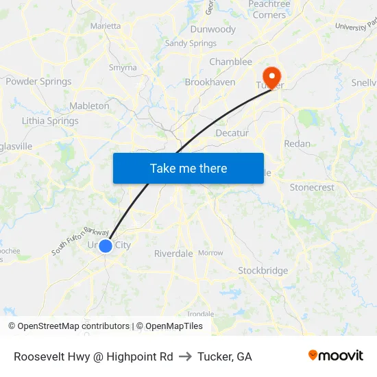Roosevelt Hwy @ Highpoint Rd to Tucker, GA map