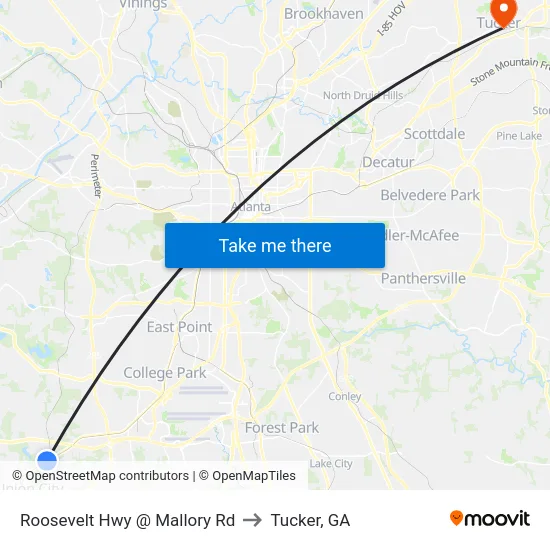 Roosevelt Hwy @ Mallory Rd to Tucker, GA map