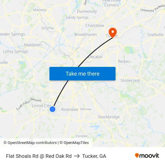 Flat Shoals Rd @ Red Oak Rd to Tucker, GA map