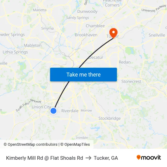 Kimberly Mill Rd @ Flat Shoals Rd to Tucker, GA map
