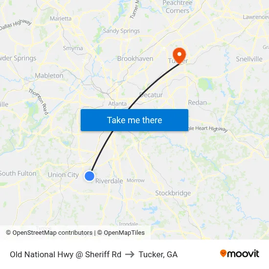 Old National Hwy @ Sheriff Rd to Tucker, GA map