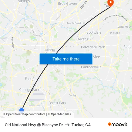 Old National Hwy @ Biscayne Dr to Tucker, GA map