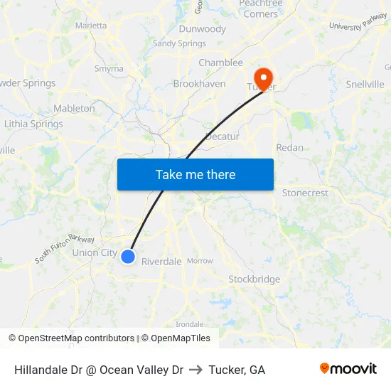 Hillandale Dr @ Ocean Valley Dr to Tucker, GA map