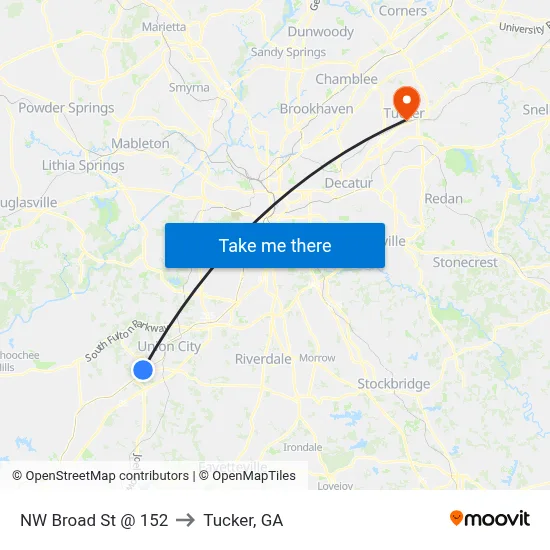 NW Broad St @ 152 to Tucker, GA map