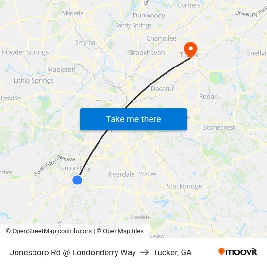 Jonesboro Rd @ Londonderry Way to Tucker, GA map