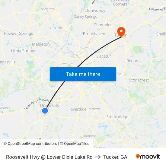Roosevelt Hwy @ Lower Dixie Lake Rd to Tucker, GA map