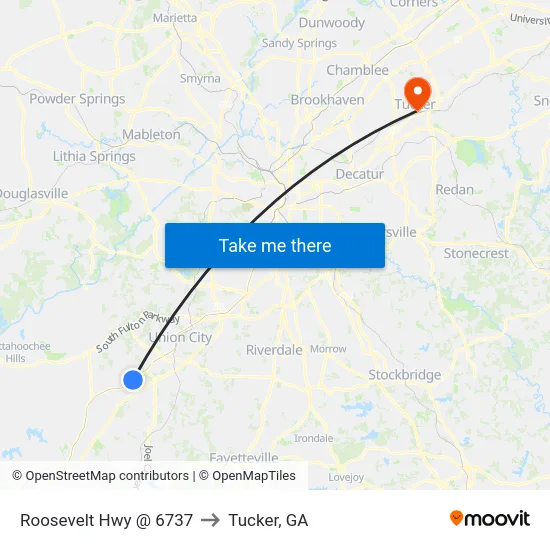 Roosevelt Hwy @ 6737 to Tucker, GA map
