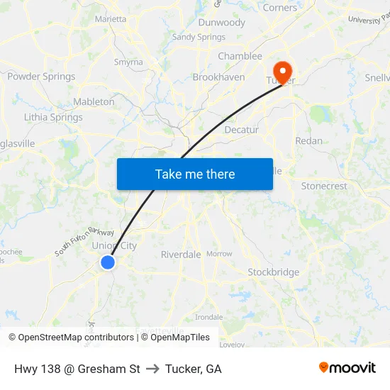 Hwy 138 @ Gresham St to Tucker, GA map