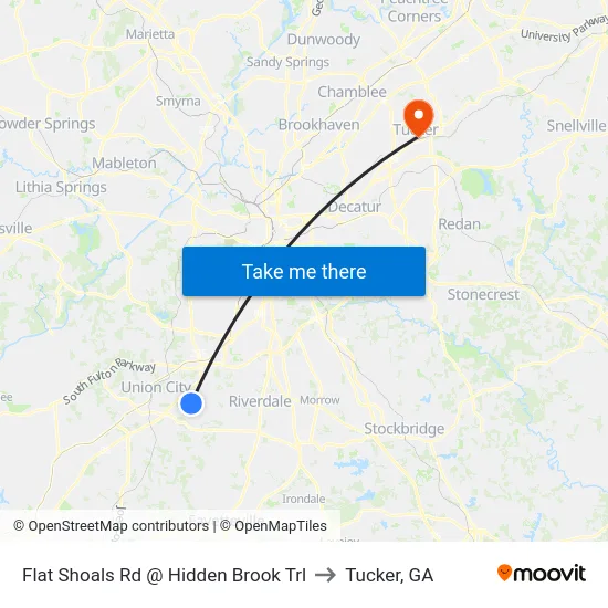 Flat Shoals Rd @ Hidden Brook Trl to Tucker, GA map