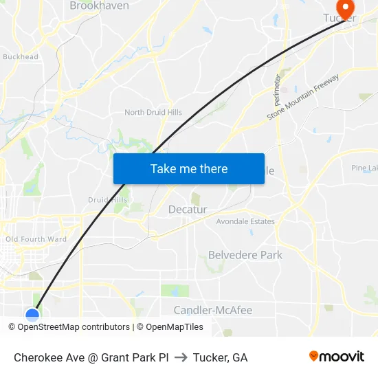 Cherokee Ave @ Grant Park Pl to Tucker, GA map