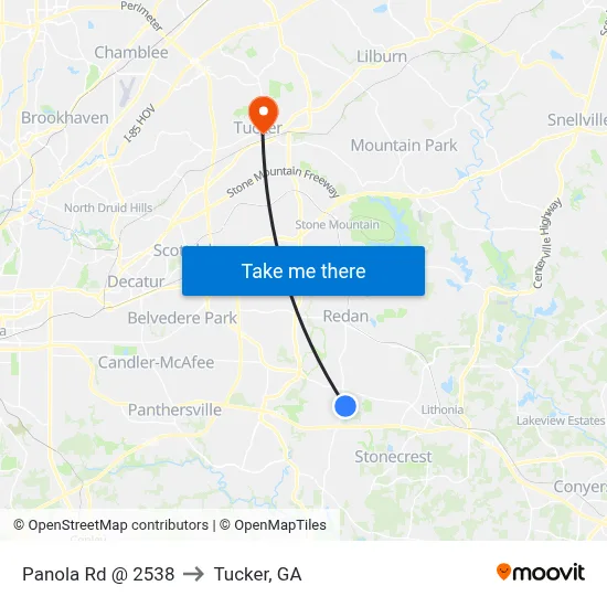 Panola Rd @ 2538 to Tucker, GA map