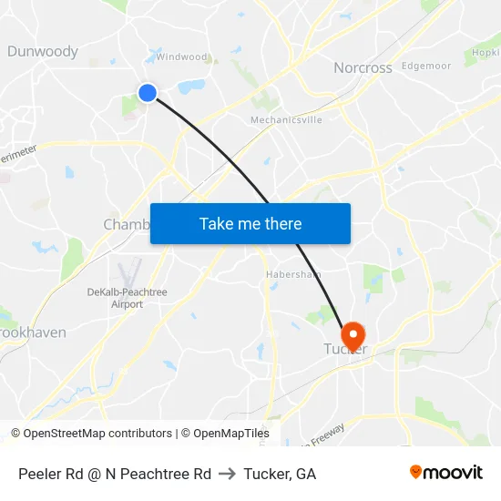 Peeler Rd @ N Peachtree Rd to Tucker, GA map
