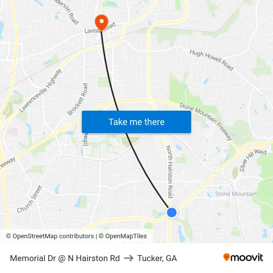 Memorial Dr @ N Hairston Rd to Tucker, GA map