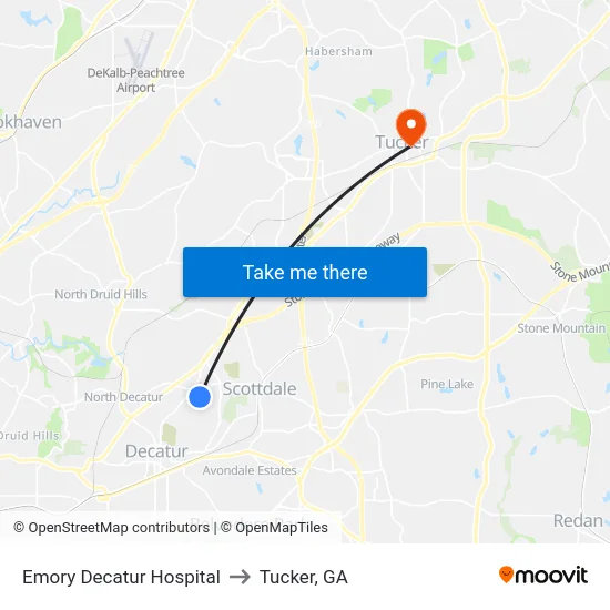 Emory Decatur Hospital to Tucker, GA map