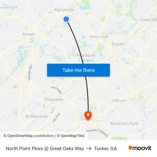 North Point Pkwy @ Great Oaks Way to Tucker, GA map