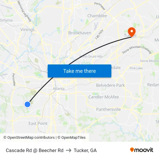 Cascade Rd @ Beecher Rd to Tucker, GA map