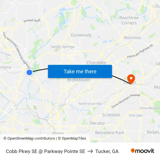 Cobb Pkwy SE @ Parkway Pointe SE to Tucker, GA map