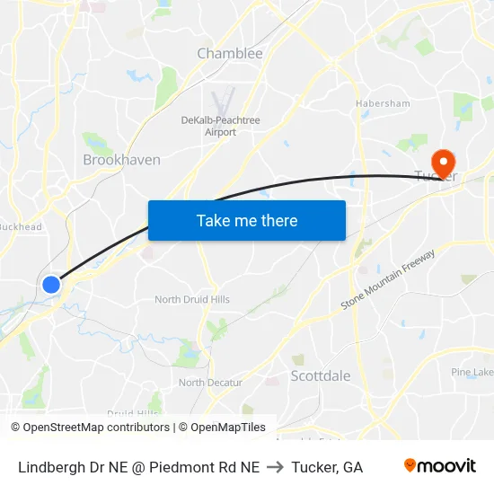 Lindbergh Dr NE @ Piedmont Rd NE to Tucker, GA map