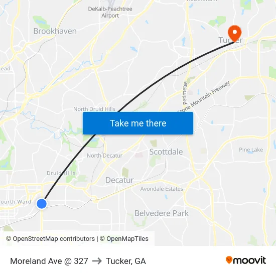 Moreland Ave @ 327 to Tucker, GA map