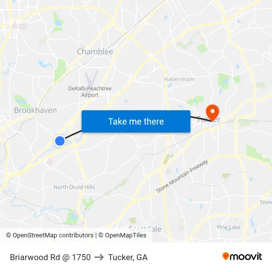 Briarwood Rd @ 1750 to Tucker, GA map