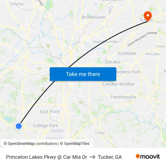 Princeton Lakes Pkwy @ Car Mia Dr to Tucker, GA map