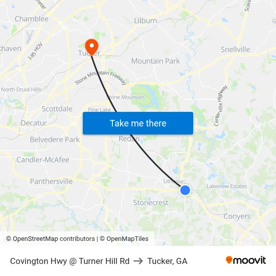 Covington Hwy @ Turner Hill Rd to Tucker, GA map
