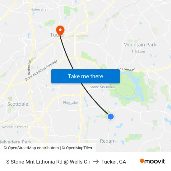 S Stone Mnt Lithonia Rd @ Wells Cir to Tucker, GA map