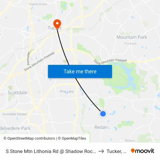 S Stone Mtn Lithonia Rd @ Shadow Rock Dr to Tucker, GA map