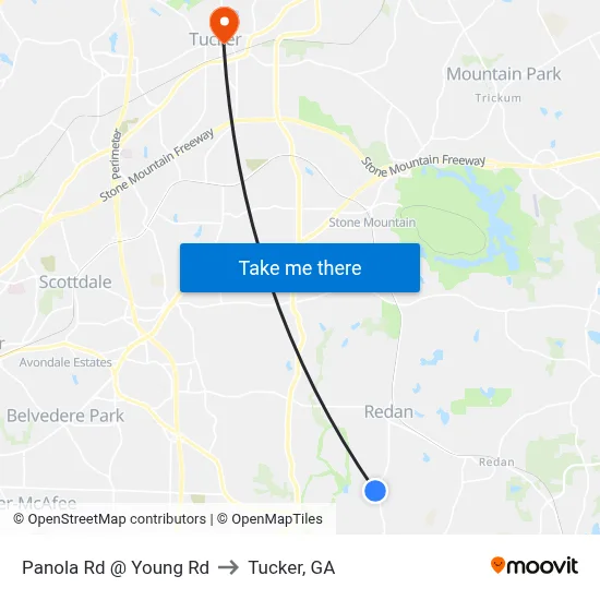 Panola Rd @ Young Rd to Tucker, GA map