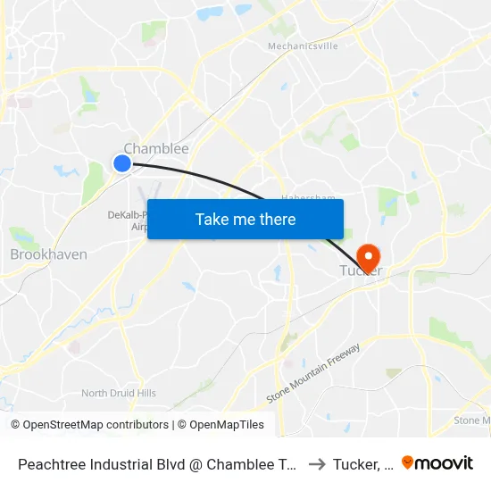 Peachtree Industrial Blvd @ Chamblee Tucker Rd to Tucker, GA map