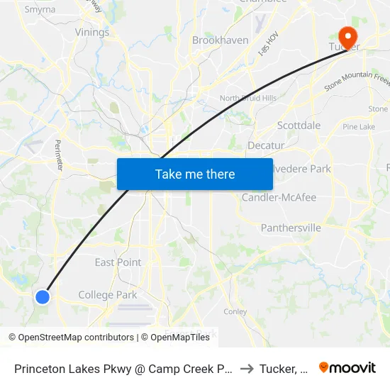 Princeton Lakes Pkwy @ Camp Creek Pkwy to Tucker, GA map