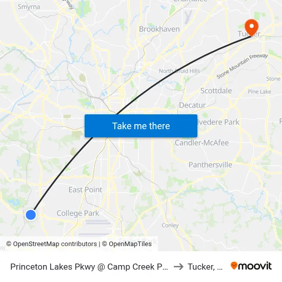 Princeton Lakes Pkwy @ Camp Creek Pkwy to Tucker, GA map