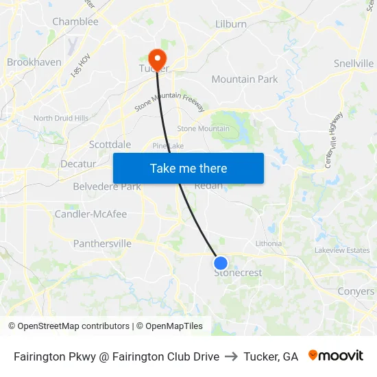 Fairington Pkwy @ Fairington Club Drive to Tucker, GA map
