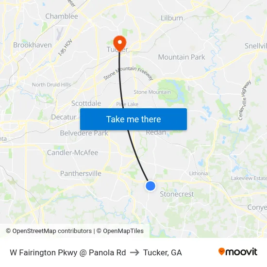 W Fairington Pkwy @ Panola Rd to Tucker, GA map