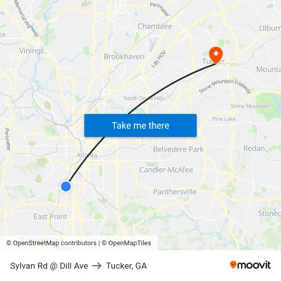 Sylvan Rd @ Dill Ave to Tucker, GA map
