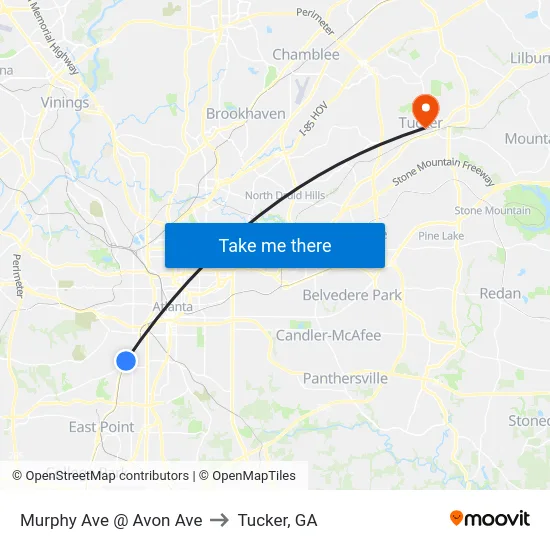 Murphy Ave @ Avon Ave to Tucker, GA map