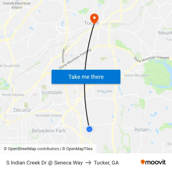S Indian Creek Dr @ Seneca Way to Tucker, GA map