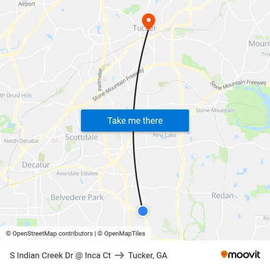 S Indian Creek Dr @ Inca Ct to Tucker, GA map