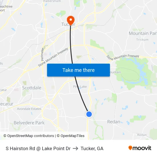 S Hairston Rd @ Lake Point Dr to Tucker, GA map