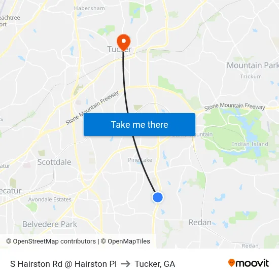S Hairston Rd @ Hairston Pl to Tucker, GA map