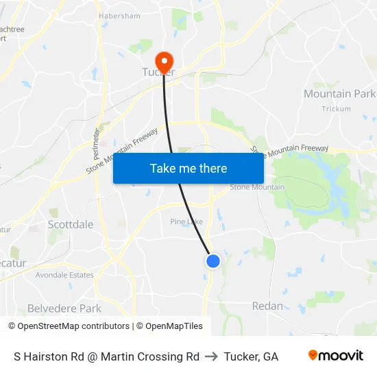 S Hairston Rd @ Martin Crossing Rd to Tucker, GA map