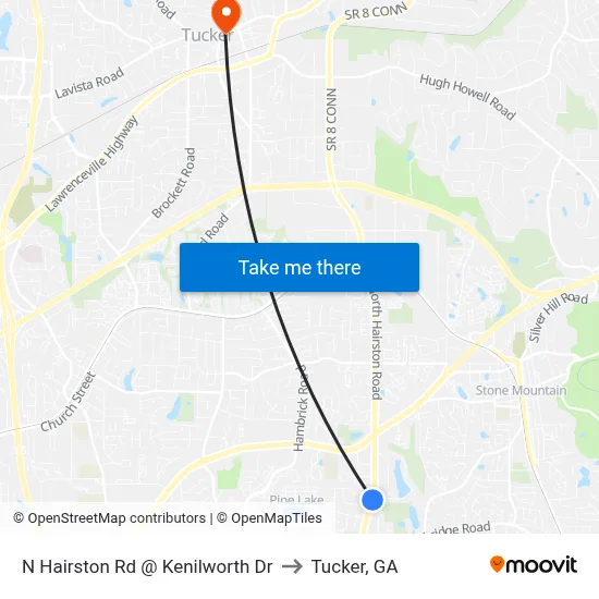 N Hairston Rd @ Kenilworth Dr to Tucker, GA map