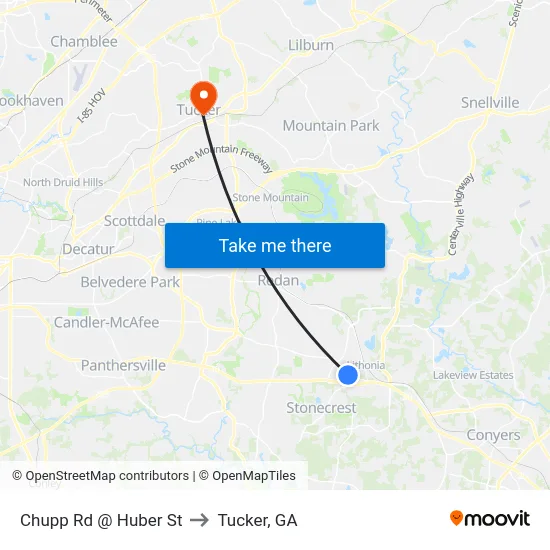 Chupp Rd @ Huber St to Tucker, GA map