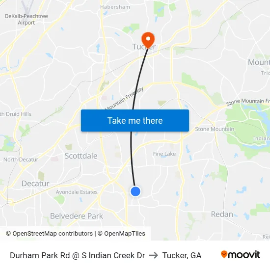 Durham Park Rd @ S Indian Creek Dr to Tucker, GA map