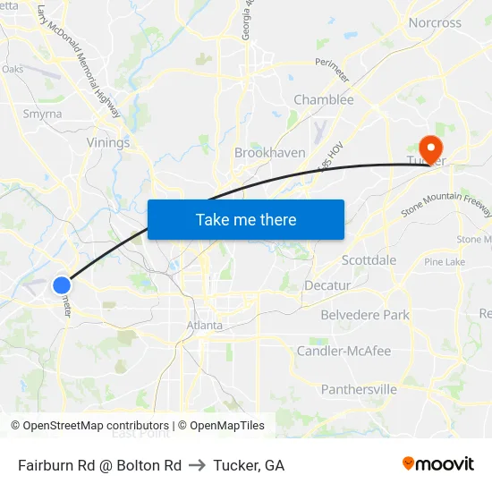 Fairburn Rd @ Bolton Rd to Tucker, GA map