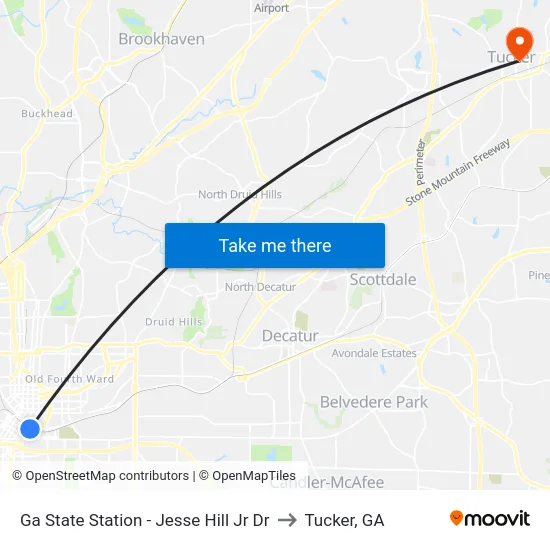 Ga State Station - Jesse Hill Jr Dr to Tucker, GA map
