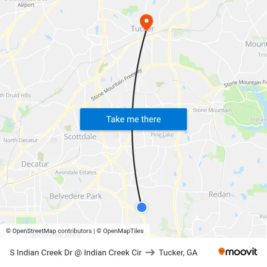 S Indian Creek Dr @ Indian Creek Cir to Tucker, GA map