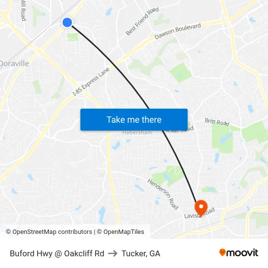 Buford Hwy @ Oakcliff Rd to Tucker, GA map