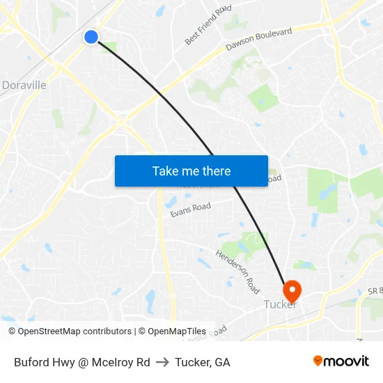 Buford Hwy @ Mcelroy Rd to Tucker, GA map